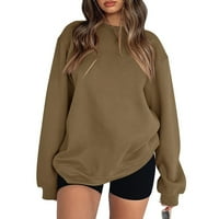 Суичър с дълъг ръкав с дълги ръкави за жени, солиден цветен графичен небрежен плюс размер основни върхове пуловер на големи тениски за жени
