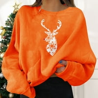 pxiakgy женски коледно парти пуловер забавни графични печат кръгла шия с дълъг ръкав Топс на коледни подаръци оранжево m