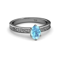 Синьо топаз 7x овален свитъчен пасианс годежен пръстен 1. карат в 14K бяло злато.size 7.0