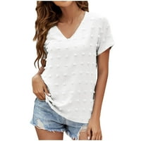 Одеерби шифонски блузи за жени Лятна кратка ръкав върхове мода V-образно вещество солидна ежедневна риза бяла