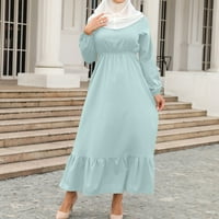 Летни рокли за жени за жени мюсюлмански цип твърд цвят дълги ръкави рокля
