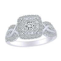 Карат кръг отрязано бяло естествено диамантено възглавница рамка усукано годежен пръстен 10k твърд бял златен пръстен размер-6