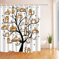 Животни декор анимационна котка на дърво полиестер тъкан за баня за баня завеса за душ