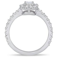 Карат Т. В. възглавница-шлифован диамант 14кт Бяло Злато площад ореол годежен пръстен