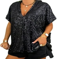 Бейуей дамска тениска в Деколте летни блузи с къс ръкав тениска хлабава туника блуза Дамски Пуловер Пайети ежедневни ТЕЕ Червен ШЛ