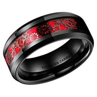 Сватбени пръстени за мъже жени черни волфрамови ленти Red Inlay & Dark Gears