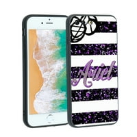 Purple-Silver-Glitter-Bars Телефонен калъф за iPhone Plus за женски мъжки подаръци, мек силиконов стил удари-калъф с лилаво-сребристи-барове за iPhone плюс
