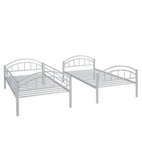 Модерно двуетажно легло за деца в спалня, тежко легло със стълби и парапет, детско легло за деца, разделено на две легла за деца и тийнейджъри, Сребро