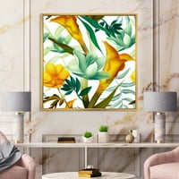 Дизайнарт 'жълти цветя и тропическа зеленина' модерна рамка платно стена арт принт