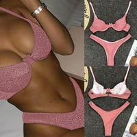 Жени секси бански костюм коприна бикини комплект плажни дрехи розово m