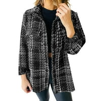Caicj палта за жени дамско зашиване на яке карирани жилетка с дълъг ръкав отворен предна ревера палто плюс размер качулка