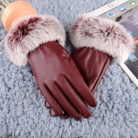 Baocc аксесоари за жени дами черни кожени ръкавици есента зима топъл заек ръкавици ръкавици ръкавици червени