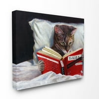 Колекция Ступел дома декор котка четене на книга в леглото Смешно Живопис ххл опъната платно стена изкуство, 1. 40