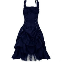 Женска готическа рокля плюс размер steampunk strappy слоеве рокля цип корсет квадратна шия разрошена пола дантела дълга рокля ma