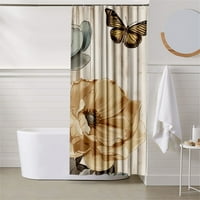 Цветен душ завеса Реколта баня завеса Водоустойчив и лек баня завеса за баня декор, цветя и пеперуда,71х