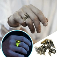 Wozhidaoke пръстени за жени Отворени летящи светещи пръстени Дракон Аксесоари за ретро светещ пръстен Птеродактил Подаръци за рожден ден за жени