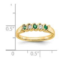 14k жълто златово пръстенна лента Сватбена диамант кръг Изумрудено зелено, размер 9