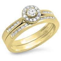 0. Карат 18K жълто злато кръг бял диамант дами ореолически стил булчински годежен пръстен съвпадаща лента комплект CT