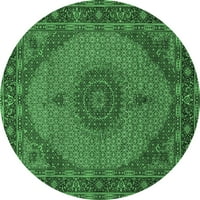 Ahgly Company Indoor Round Medallion Emerald Green Traditional Area Rugs, 5 'Round