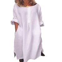 Wrcnote дамски насипна макси рокля kaftan дълъг ръкав ежедневна рокля с джобове бяло s