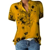 Рокля блузи Просверие флорален плюс размер върхове Лятни дамски реколта късо ръкав дамски плюс размери тениски Разчистване бутон Down Loos