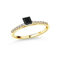 Gem Stone King 0. Ct Black Ony White Създаден сапфир 10k жълто златен пръстен с бяло злато