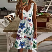 Летни рокли за жени мода Дамски ежедневни секси в-врата твърди лято Дантела Без ръкави Мини Рокля намалена синьо 12