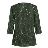 Дамски върши женски моден ръкав върхове линии разхлабени тениски с дълги ръкави жени xl зелено