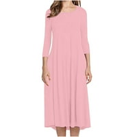 Одеерби рокли за жени Модерни тънък прилягане удобен бутон V-образен солиден цвят ежедневна рокля розово