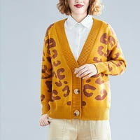 Ketyyh-chn Fall Powaters for Women Леки меки плетени Crewneck Cardigan пуловер Жълто, с един размер