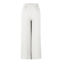 Rewenti женски летни панталони солидни ежедневни бутони джобни еластични талия дълги панталони бяло 12