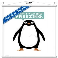 David Olenick - Говорещ плакат за стена на пингвините с дървена магнитна рамка, 22.375 34