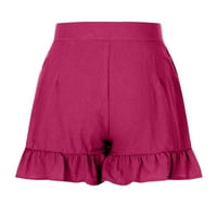 Дамски шорти за лятото Плюс размер Мода Плътен цвят Случайни Широк крак разрошване хлабав Висока талия шорти панталони горещо розово ххл