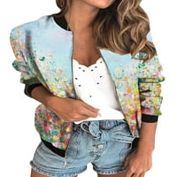 Paille Ladies Bomber Jacket Stand Collar oustwear Floral Print Coat Loose Holiday Jacket
