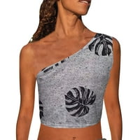 Резервоар отгоре за женски печат резервоар върхове без ръкави с една рамо на ризата на гърдите сиво xxl
