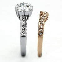 Luxe Jewelry Designs 2 части от женски розово злато IP сватбен пръстен от неръждаема стомана с кръг CZ