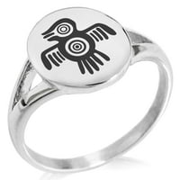 Неръждаема стомана Aztec Truth & Wisdom Eagle rune минималистична овална горна полирана изящна сигнала пръстен