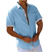 Мъжки късо ръкав риза бельо плаж ежедневна риза синя размер 3xl
