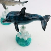 [Комплект от 3] морски същества върху фигурки от коралов риф върху пружинен център ~ размахва разклаща Стинг Рей, делфин, акула върху остъклена бяла зелена корална основа статуя ново